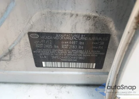 2012 Hyundai Sonata Se/Limited из США, поврежденный, VIN 5NPEC4AB0CH451960